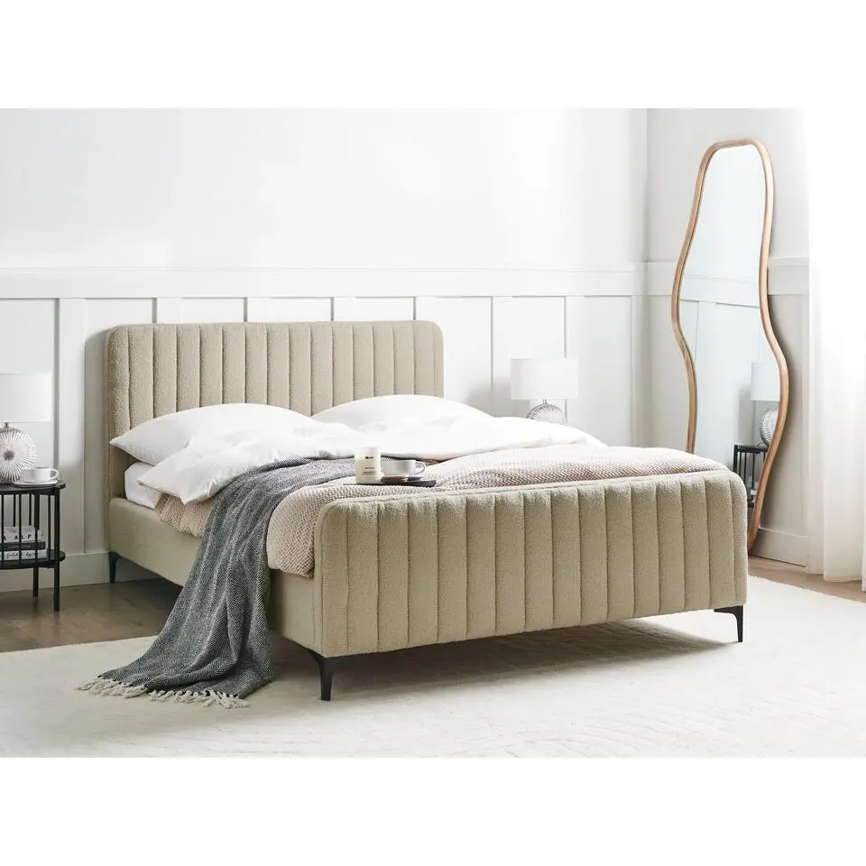 LUNAN - Tweepersoonsbed - Beige - 140 x 200 cm - Boucl&eacute;
