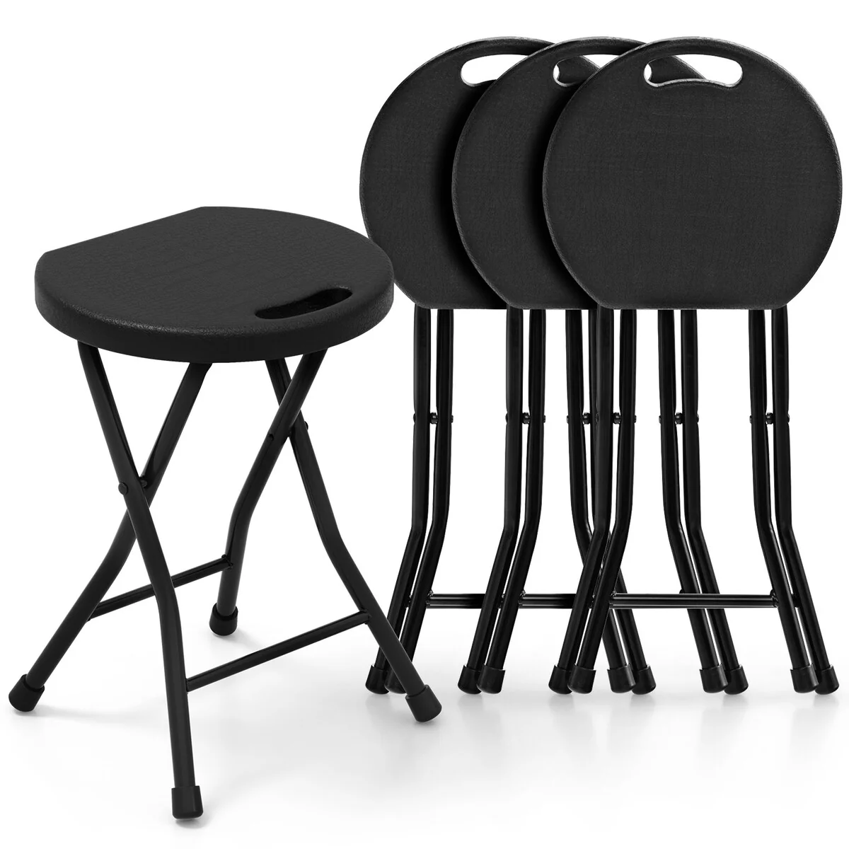 18 Inch Collapsible Round Stools with Handle - Set of 2/4 - 12.5 x 11.5 x 18