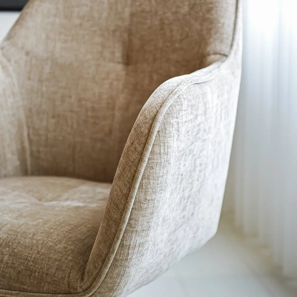 Draaibare eetkamerstoel Camiel chenille beige - Stof - Beige