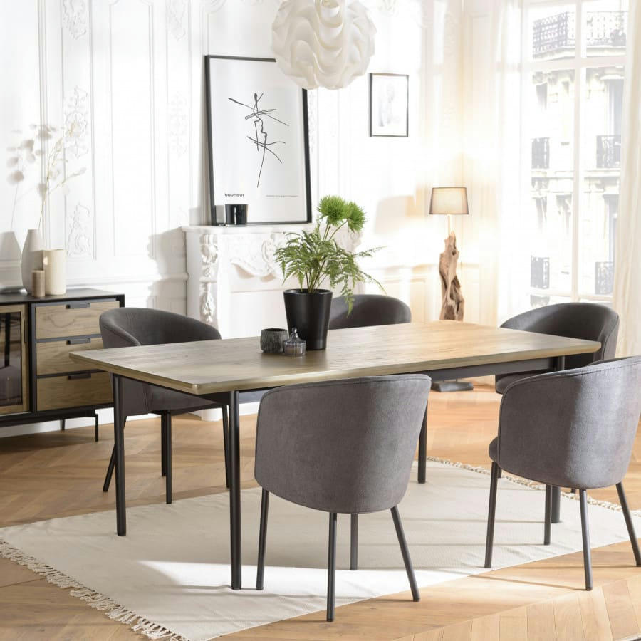 ALMA - Table à manger rectangle 200x100cm pieds métal noir