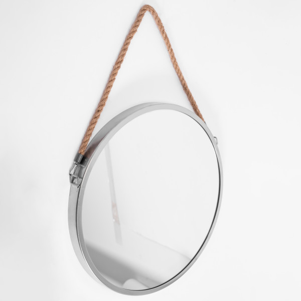 Wiszące Okrągłe Lustro 40Cm Szare Loft Na Sznurze