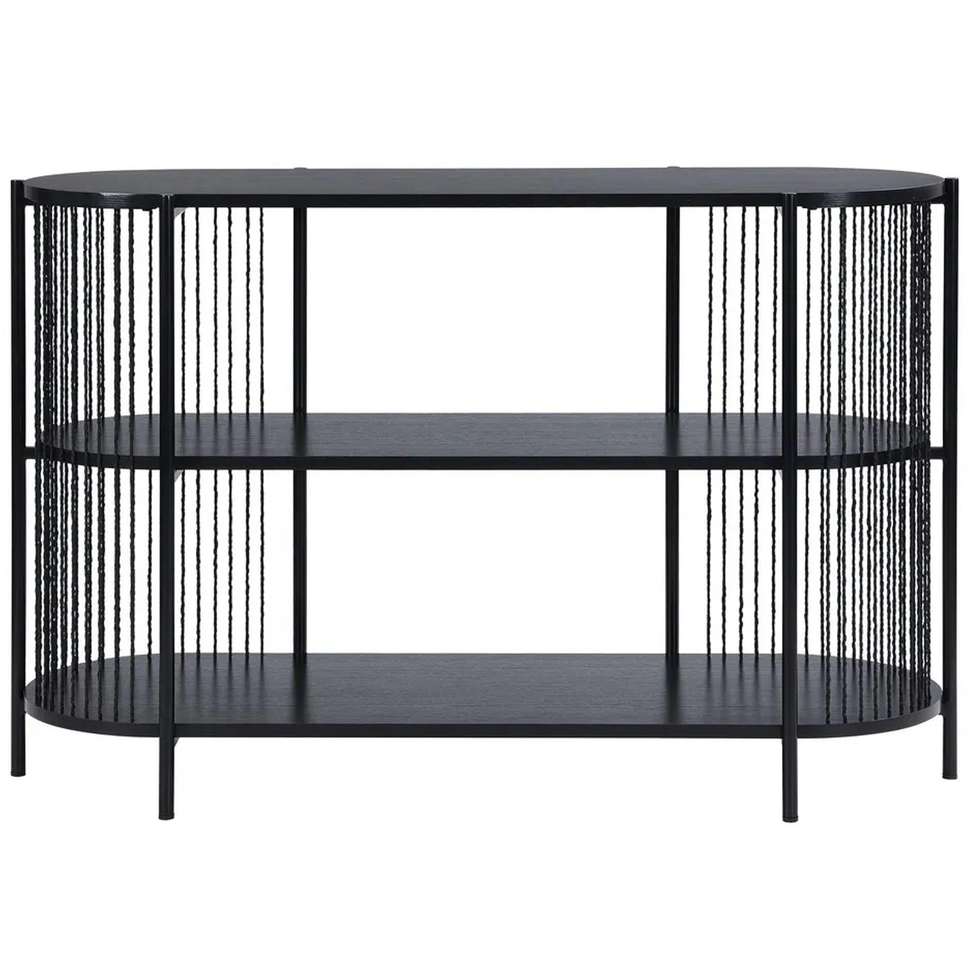 - Console d'entrée noire en bois, métal et corde 3 plateaux 124x42x80cm