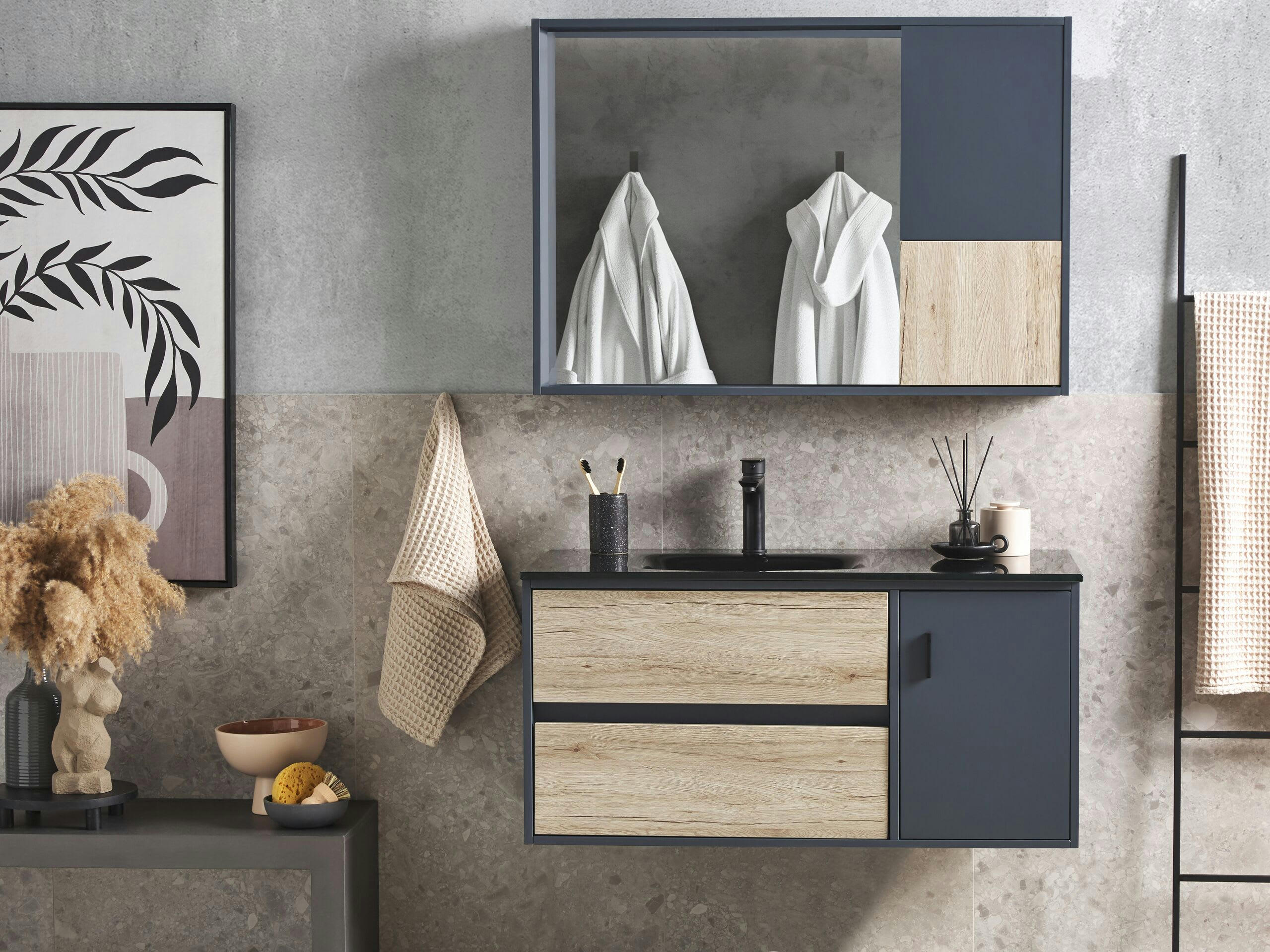 TERUEL - Ensemble de salle de bain avec tiroirs et miroir