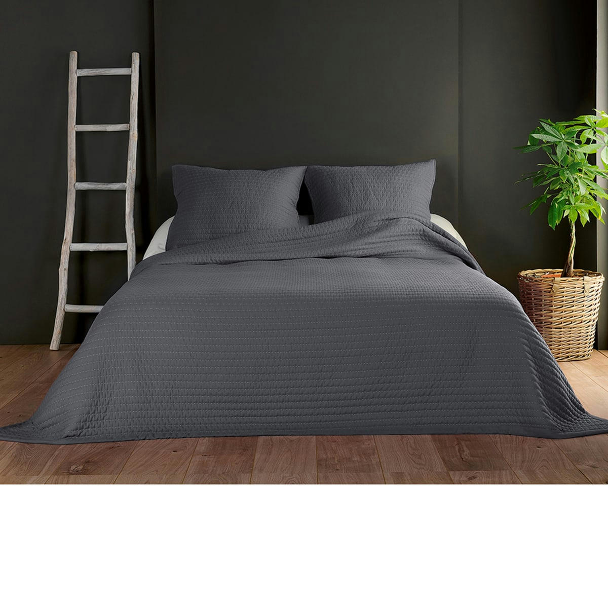 - Couvre lit et taie matelassés polyester gris foncé 180x240 cm