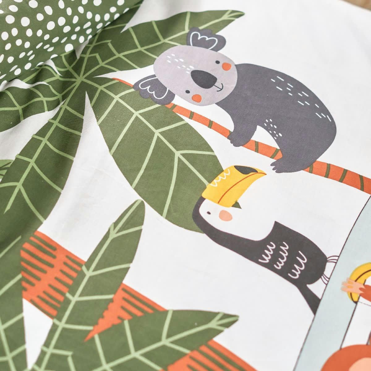 HAPPY FRIENDS - Parure de lit imprimé en coton vert 140x200