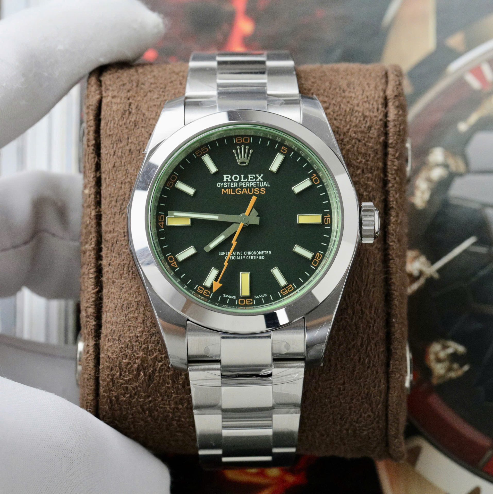 Rolex Milgauss 116400GV 904L Steel Black Dial Green Sapphire 40mm Oyster Super Clone