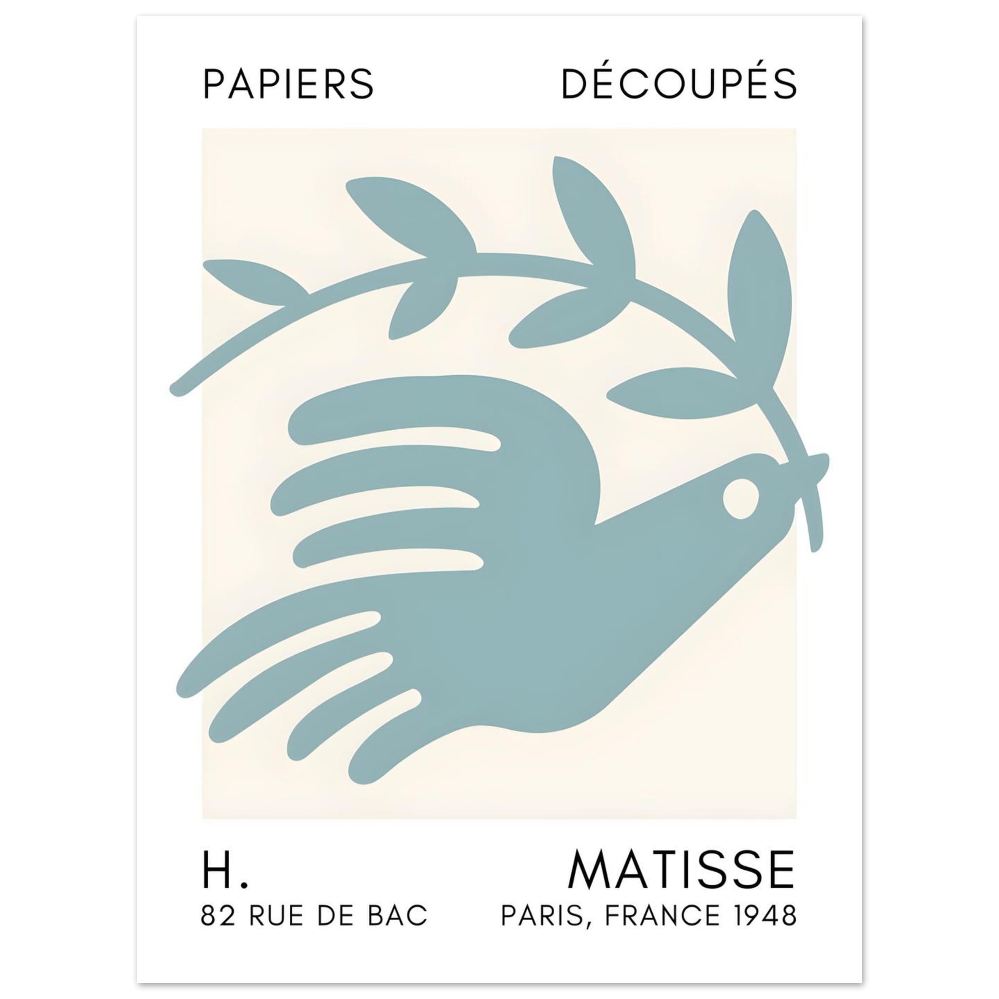 Artfulprints Poster Matisse – Peace dove turquoise  - 30x40 cm - Turquoise