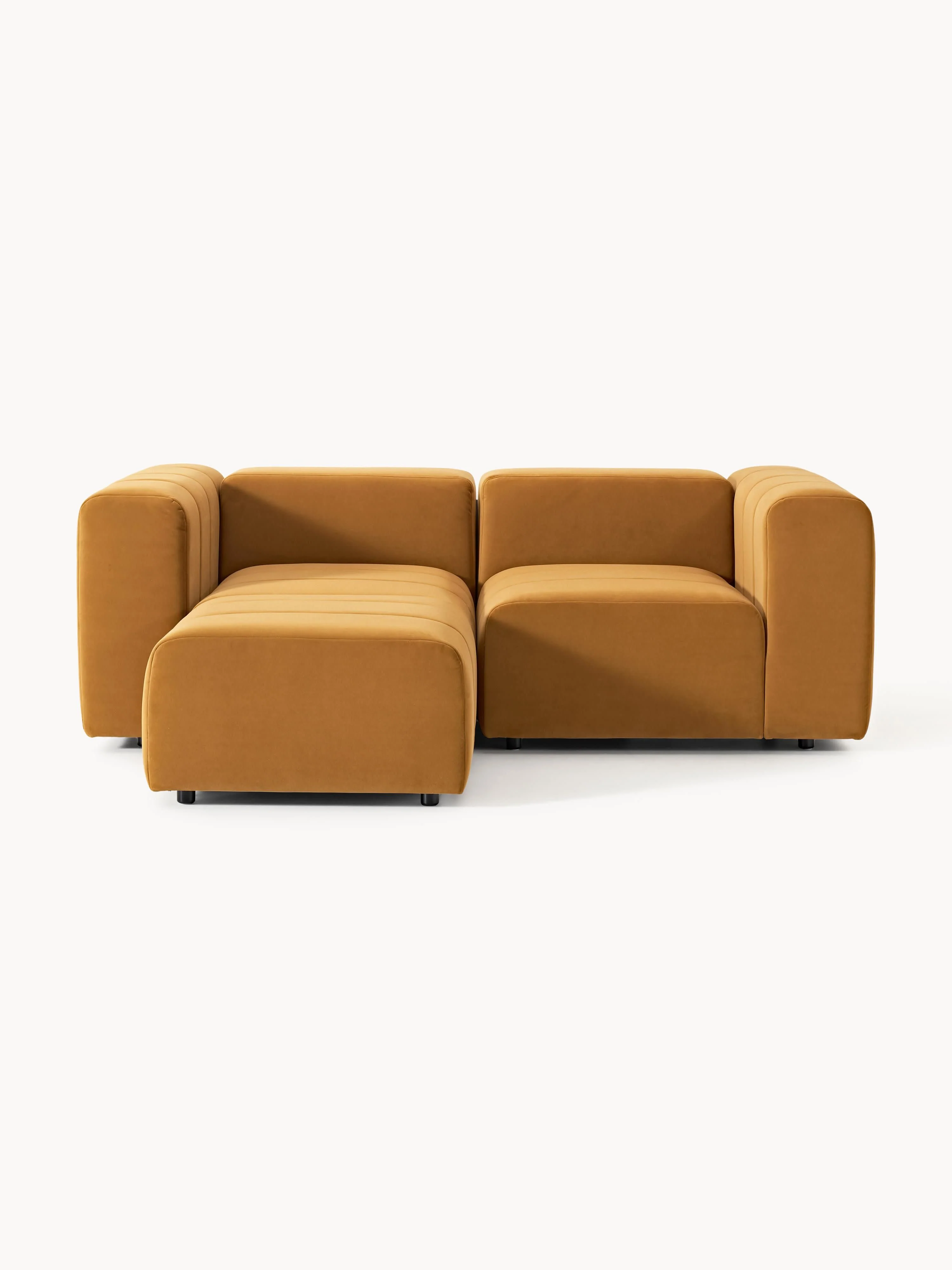 Modulares Samt-Sofa Lena (3-Sitzer) mit Hocker (links/rechts)