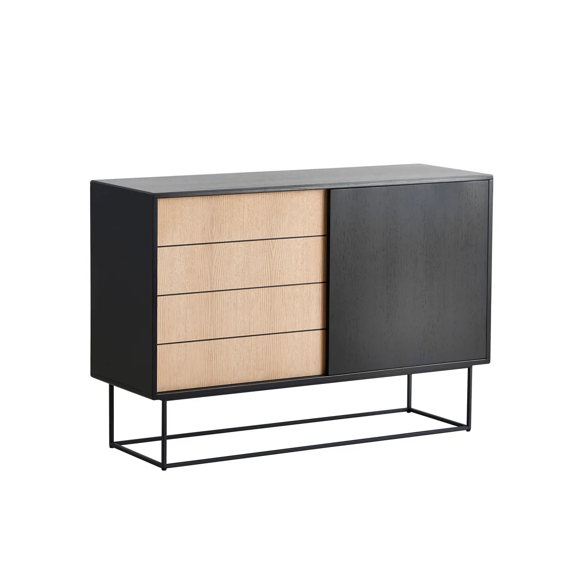 Woud - Virka Sideboard high, Eiche schwarz / geseift