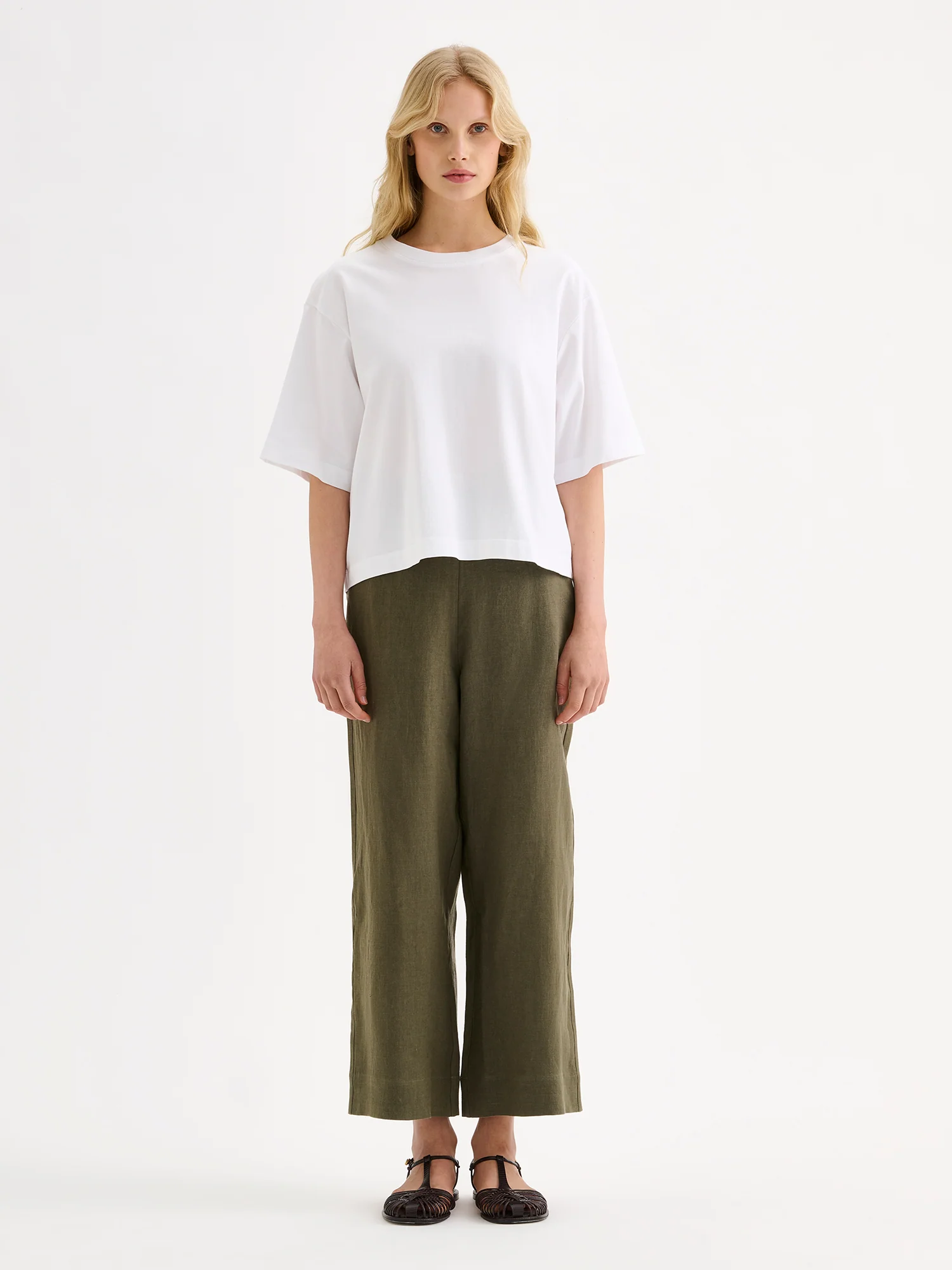SAARI culottes-pellavahousut - oliivinvihreä
