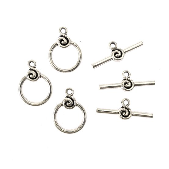 Silver-Plated Swirl Toggle Clasps 15mm 3 Pack