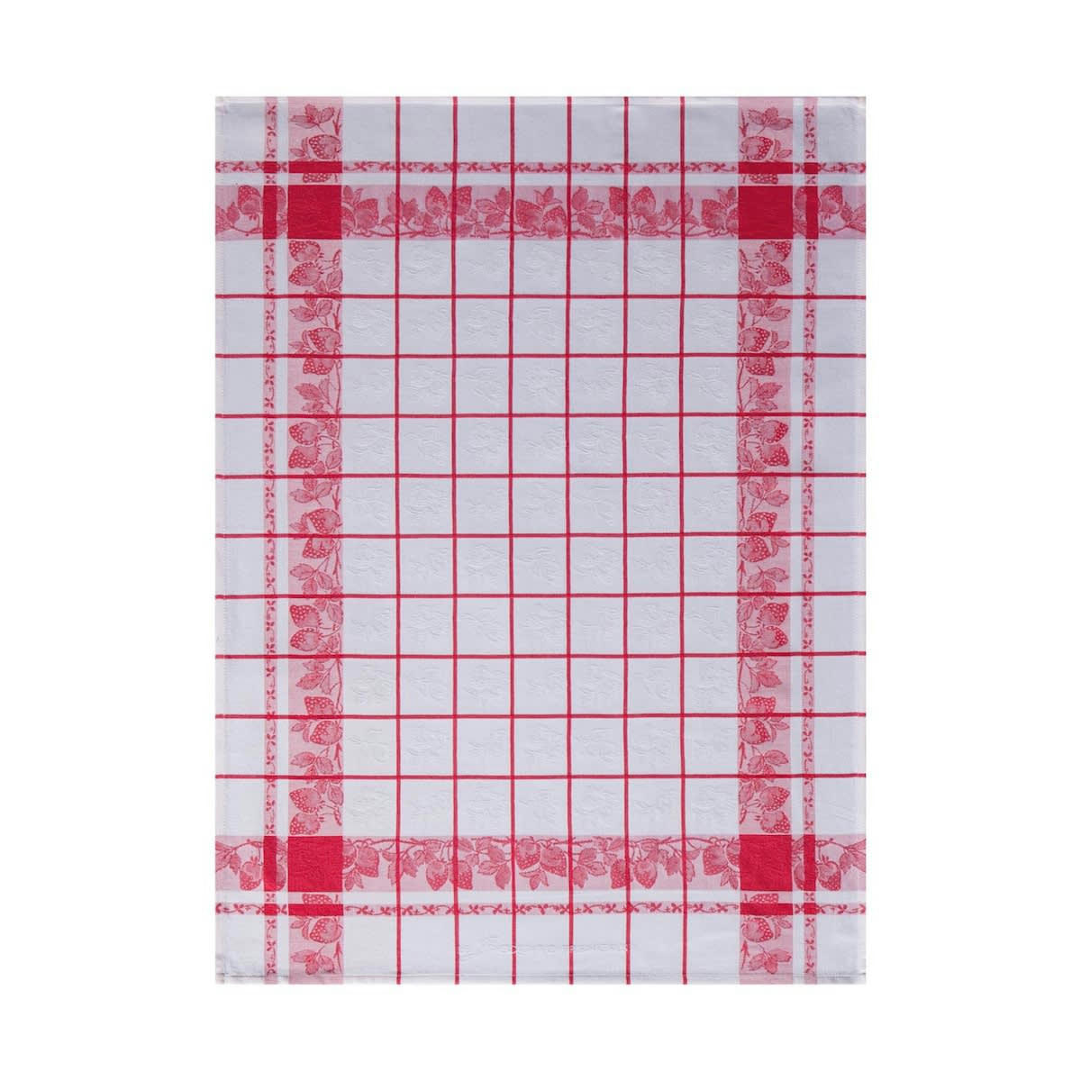 FRAISES - Torchon en coton rouge 60 x 80