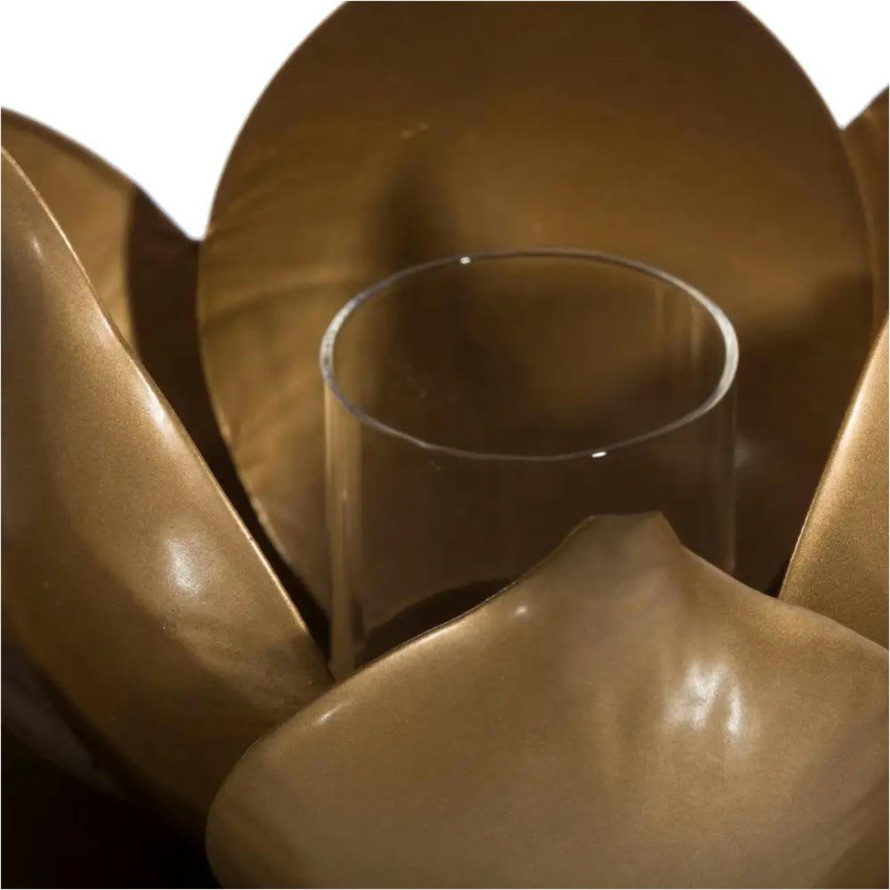 - Porte bougie lotus en verre et métal