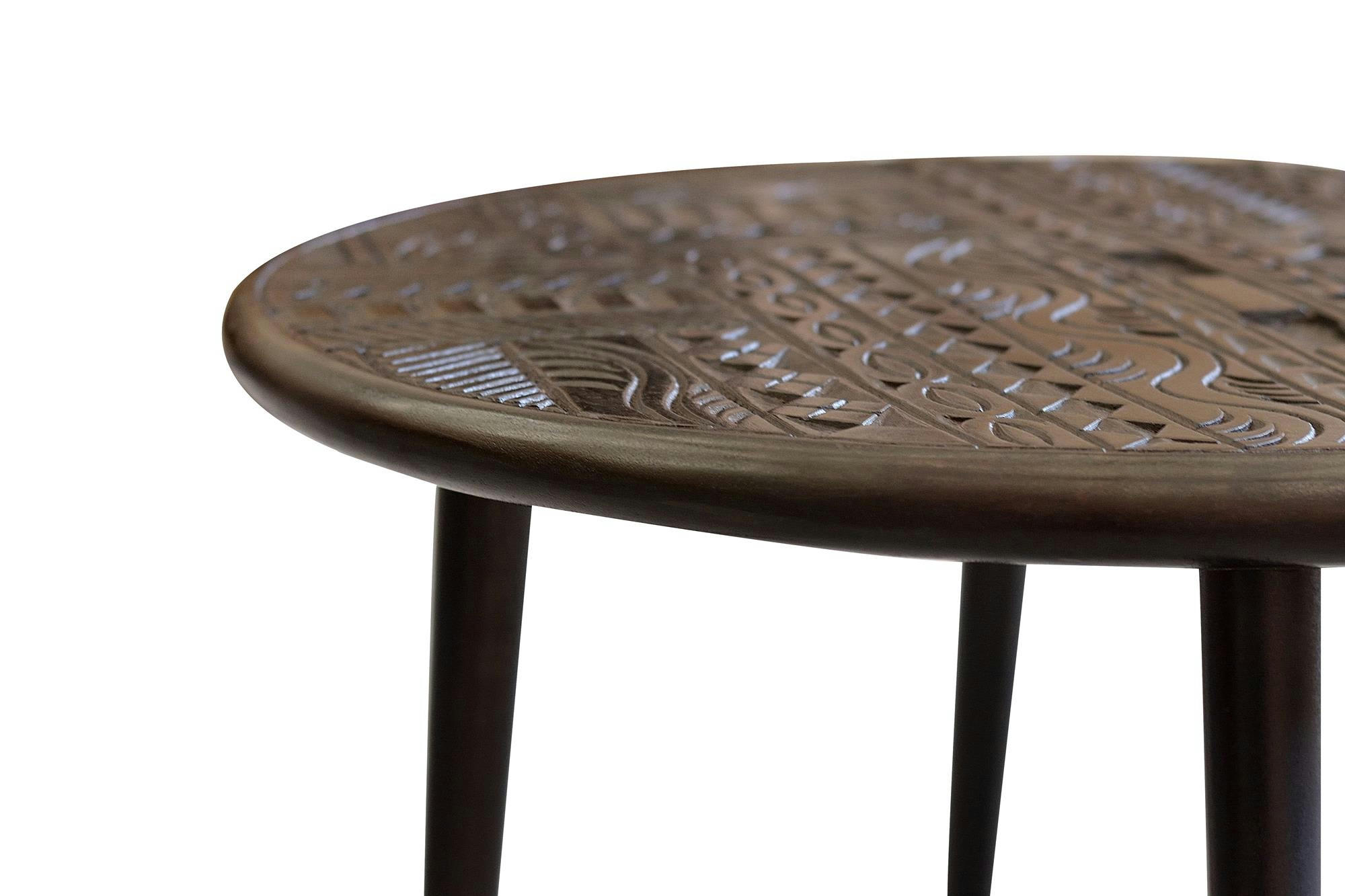 JEROGLIFICO - Table basse en bois de manguier et pieds en métal noyer foncé