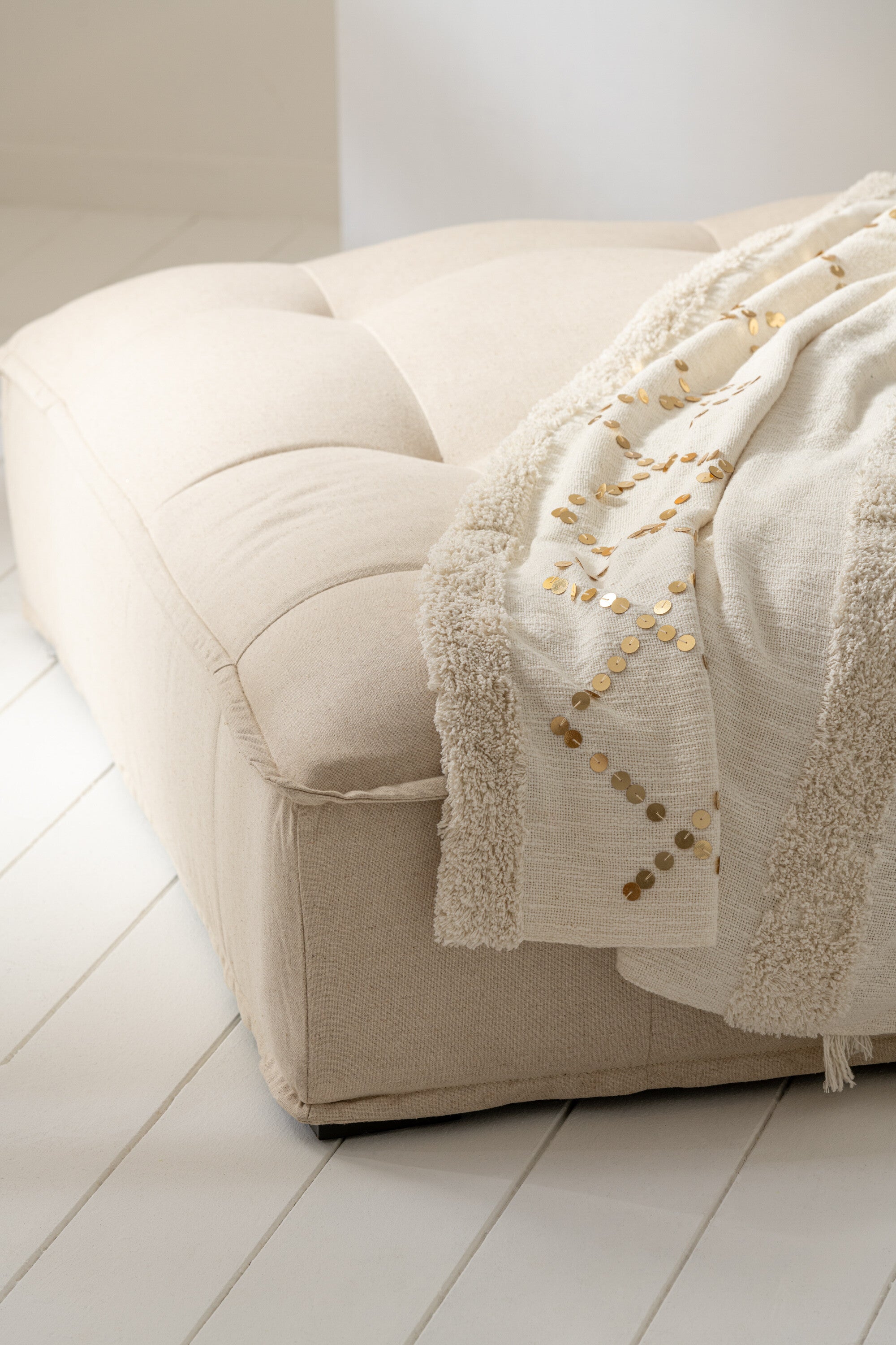 J-Line plaid Diamanten   Franjes - katoen - wit/goud - 130 x 180 cm