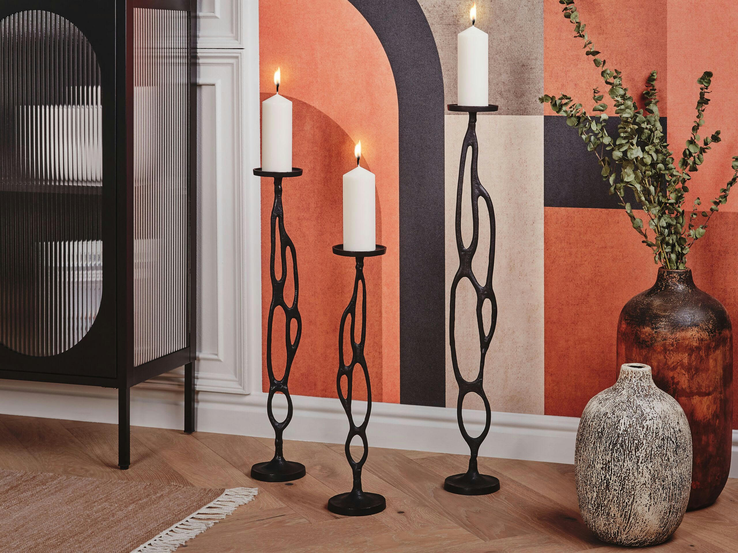 BUNI - Lot de 3 bougeoirs noirs 54 68 84 cm