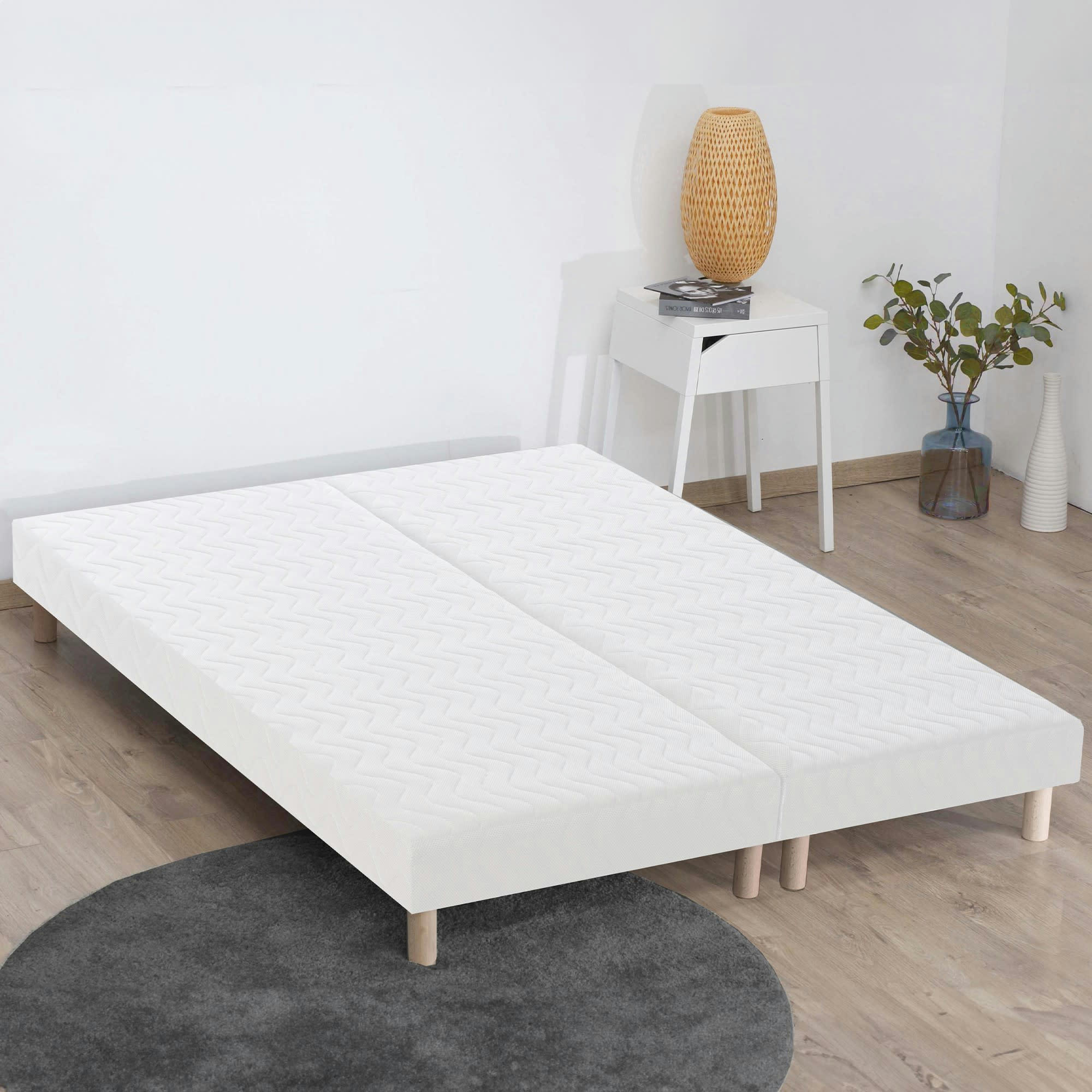 SOMMIER TAPISSIER - Sommier à lattes blanc 2x90x200