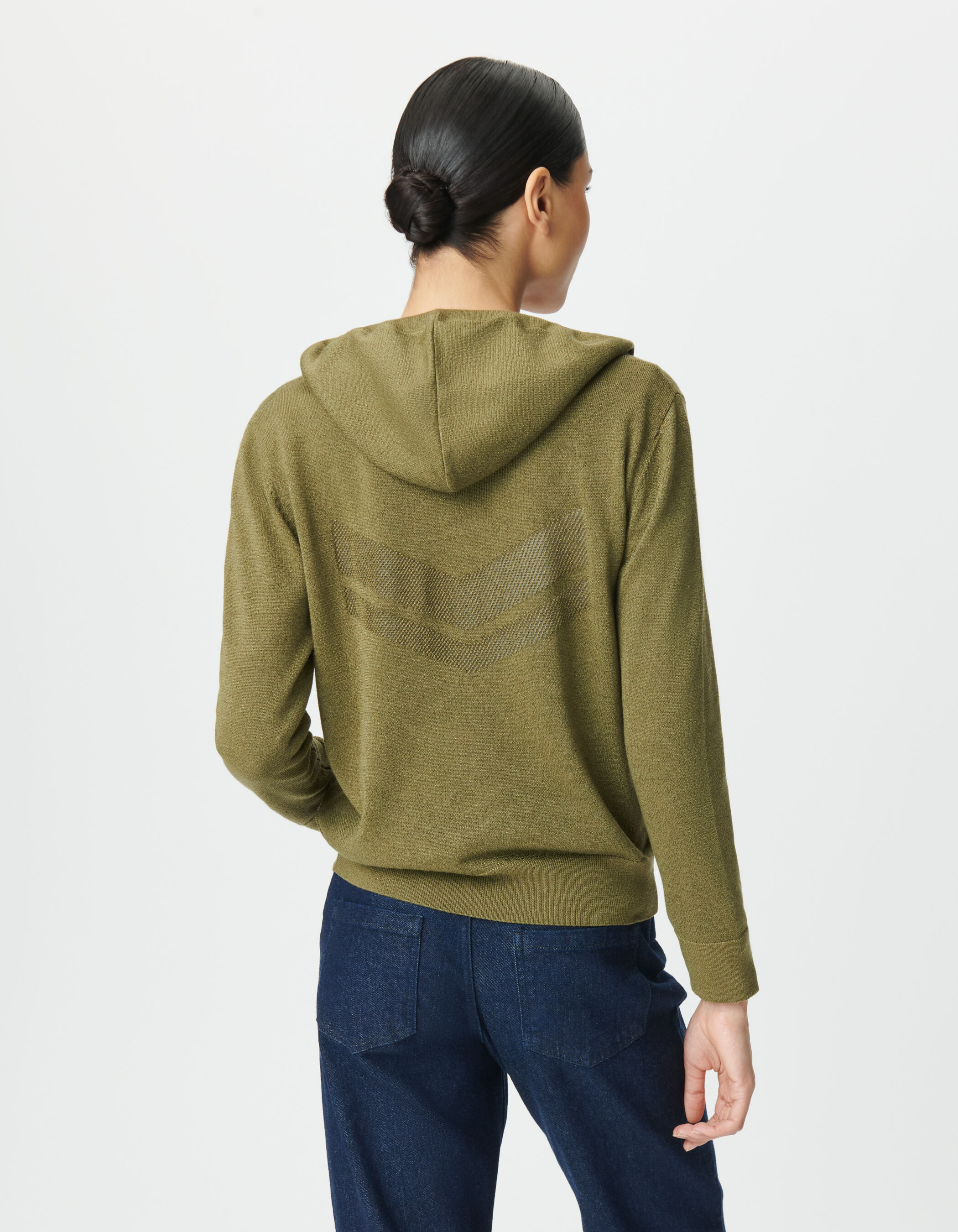 Cardigan à capuche kaki tricot lurex chevron dos Femme