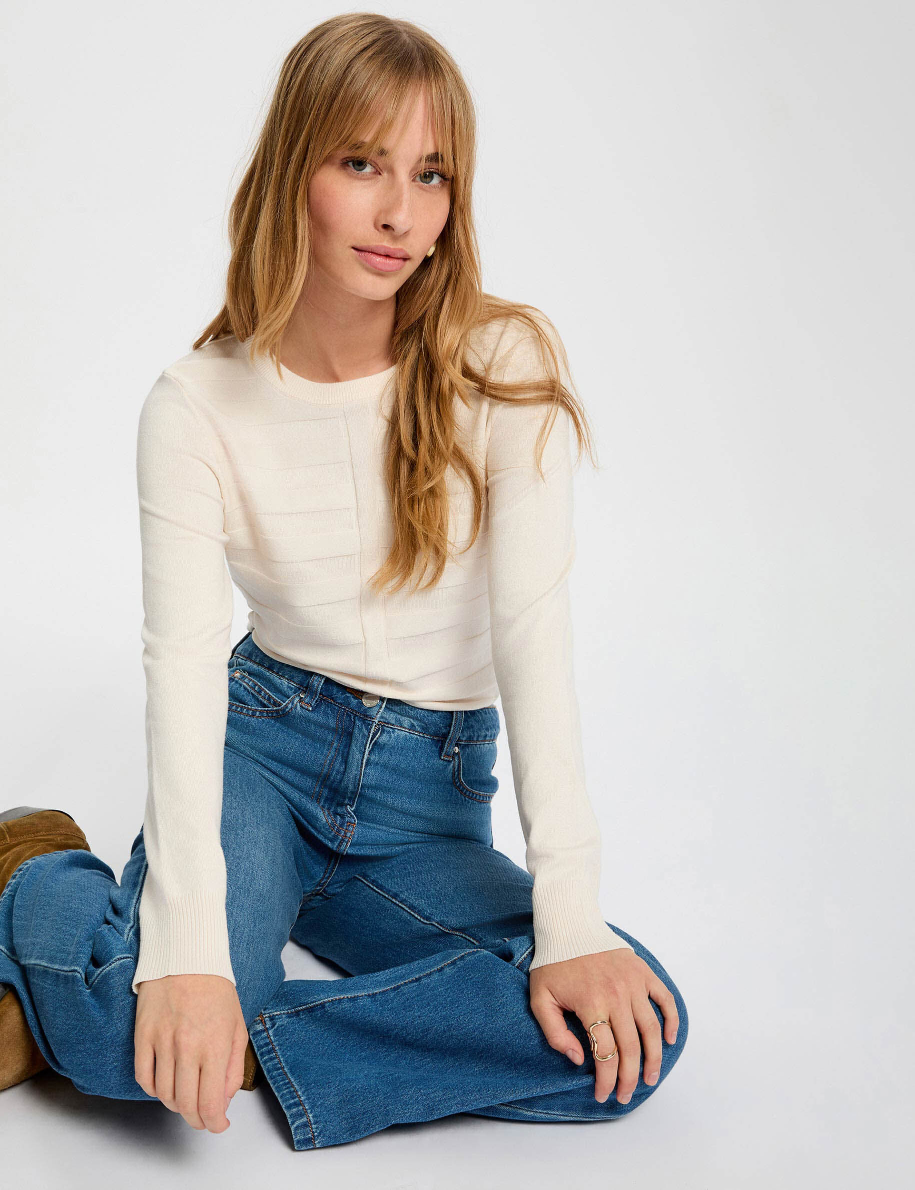 Fitted Round-Neck Sweater Ivory Women