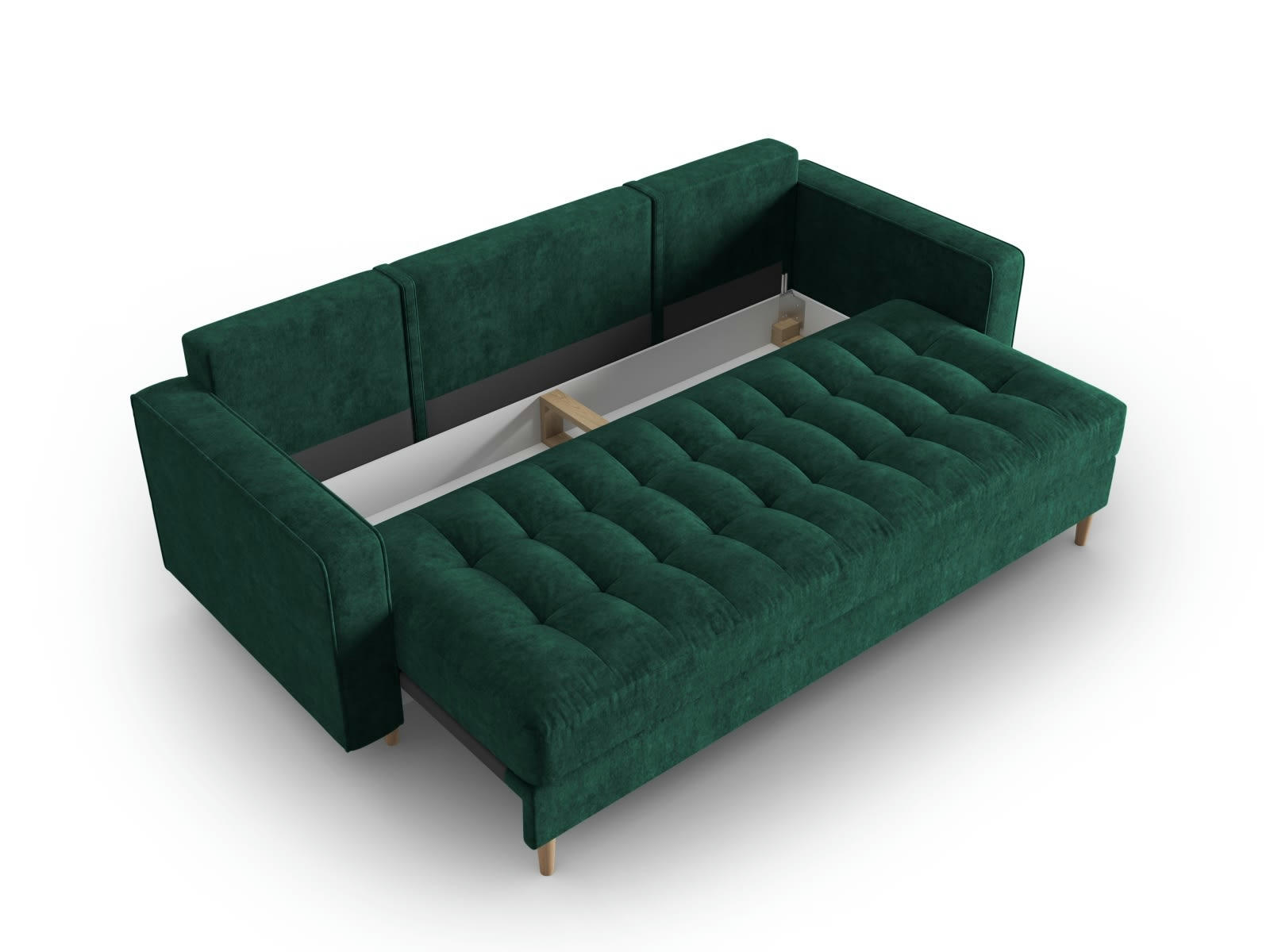 GOBI - Canapé convertible 3 places en tissu structuré vert bouteille