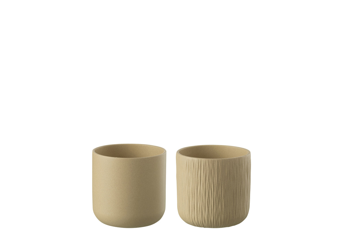 J-Line bloempot Gen - keramiek - beige - extra small - 2 stuks - Ø 11 cm