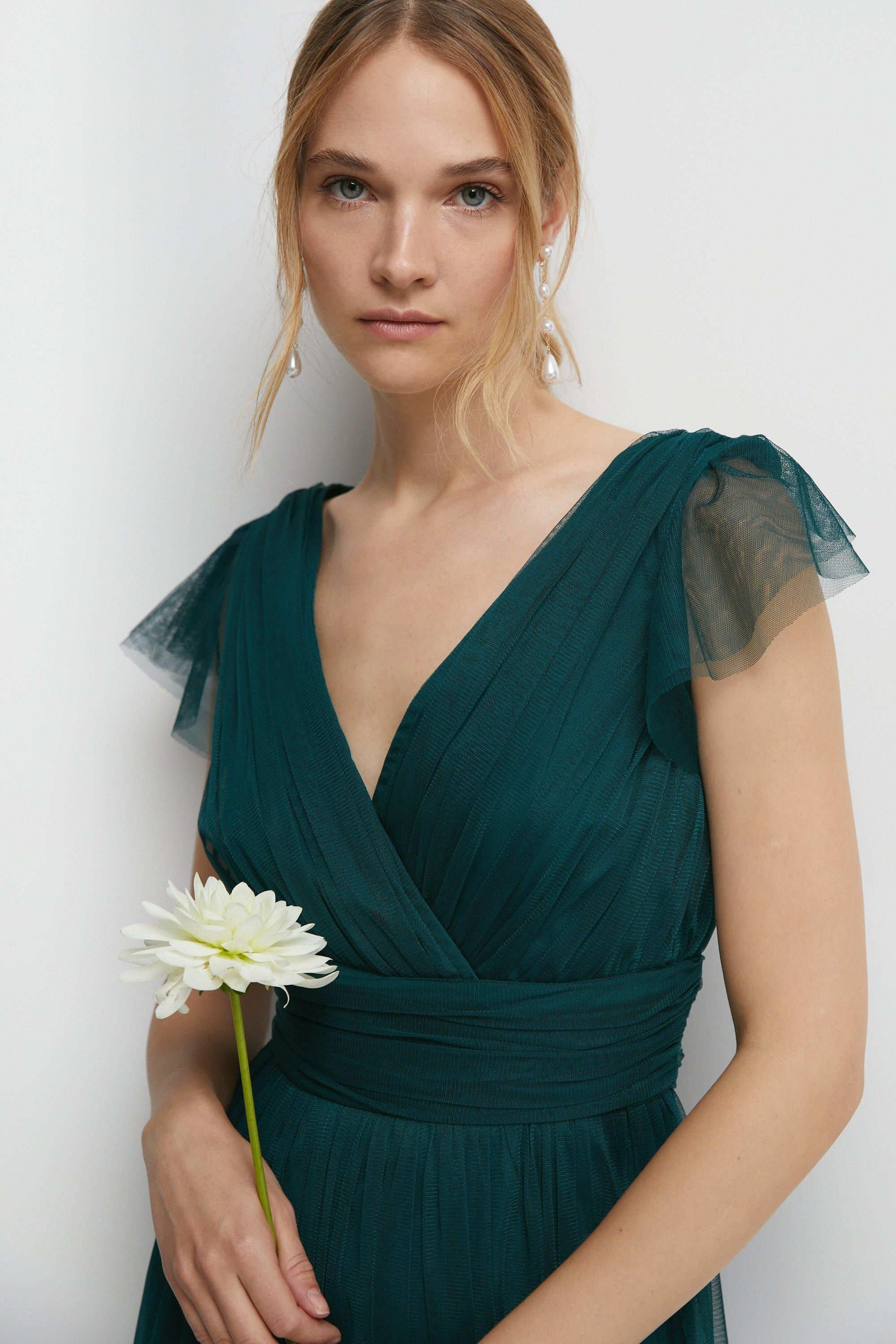 Coast V Neck Wrap Mesh Bridesmaids Dress