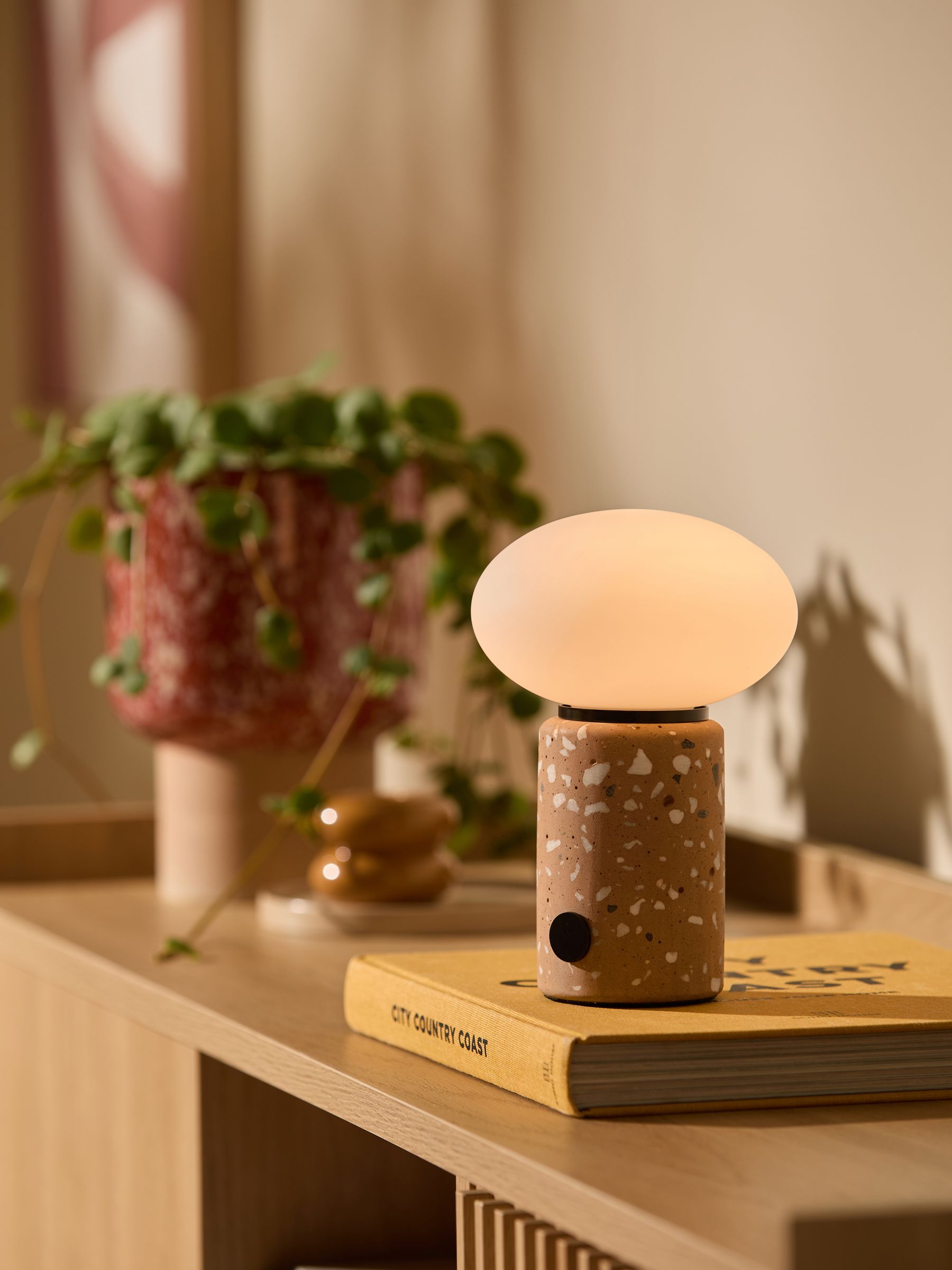 Mirissa USB Wireless Table Lamp in Brown Terazzo