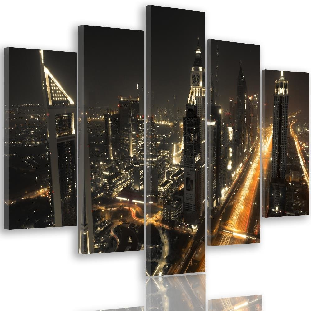 Feeby Obraz 5 częściowy Panorama Dubaju nocą 100x70