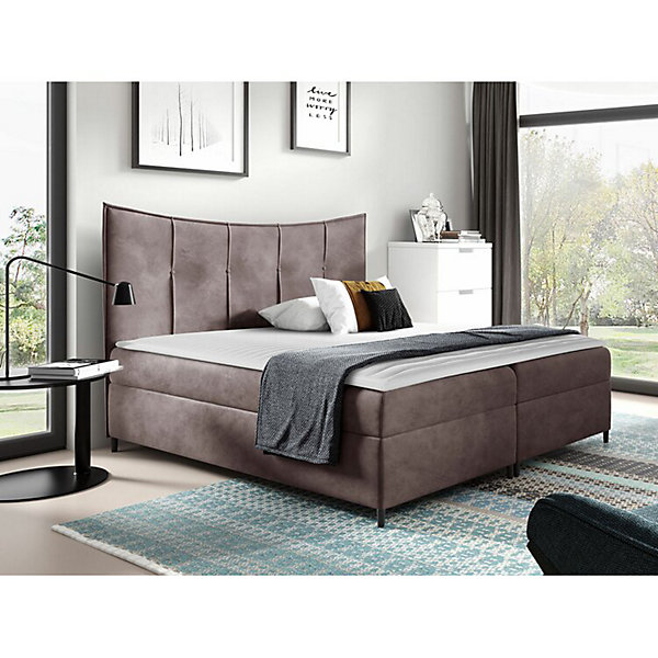 Lit continental Baltimore 178, Double, Rose, Tissu, Disponible