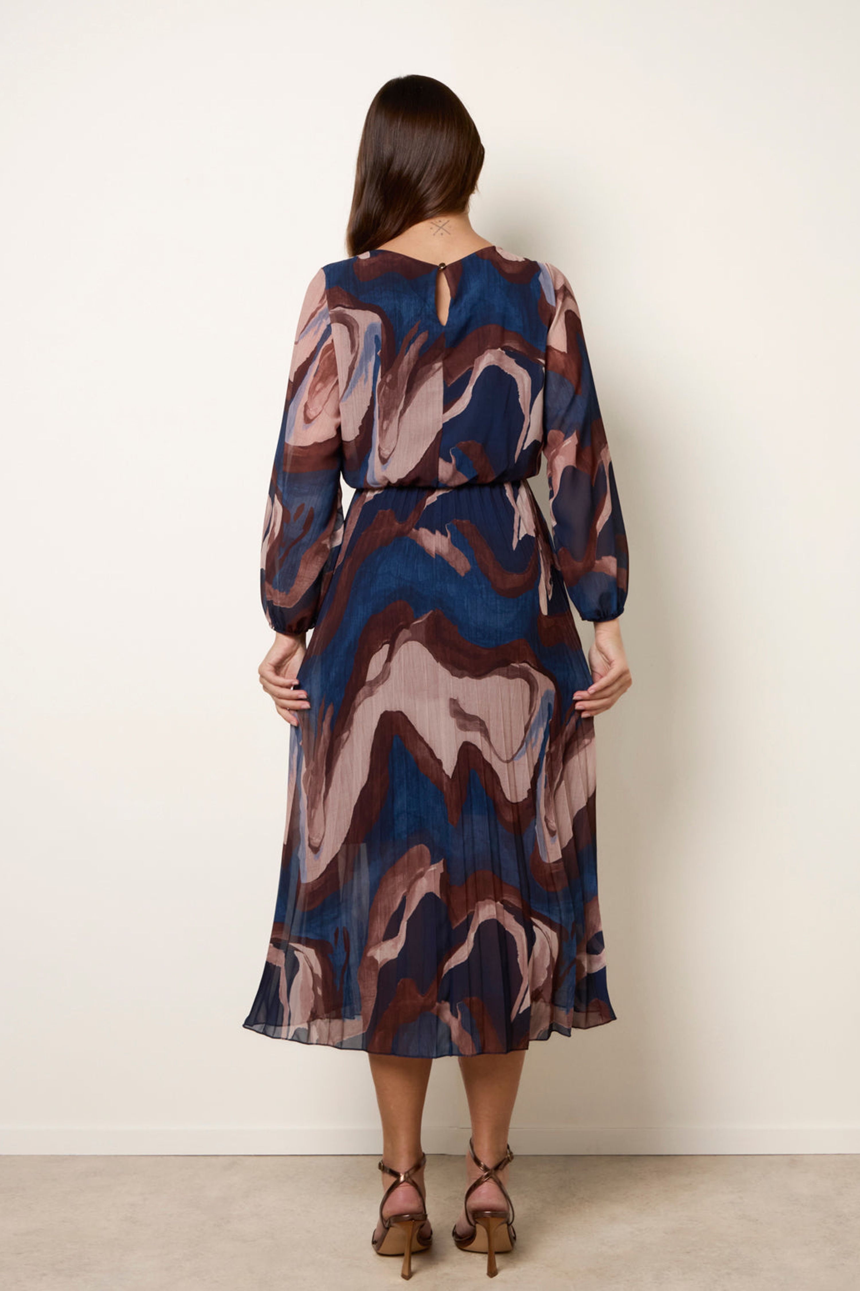 Blue Vanilla Navy Marble Pleated Dress