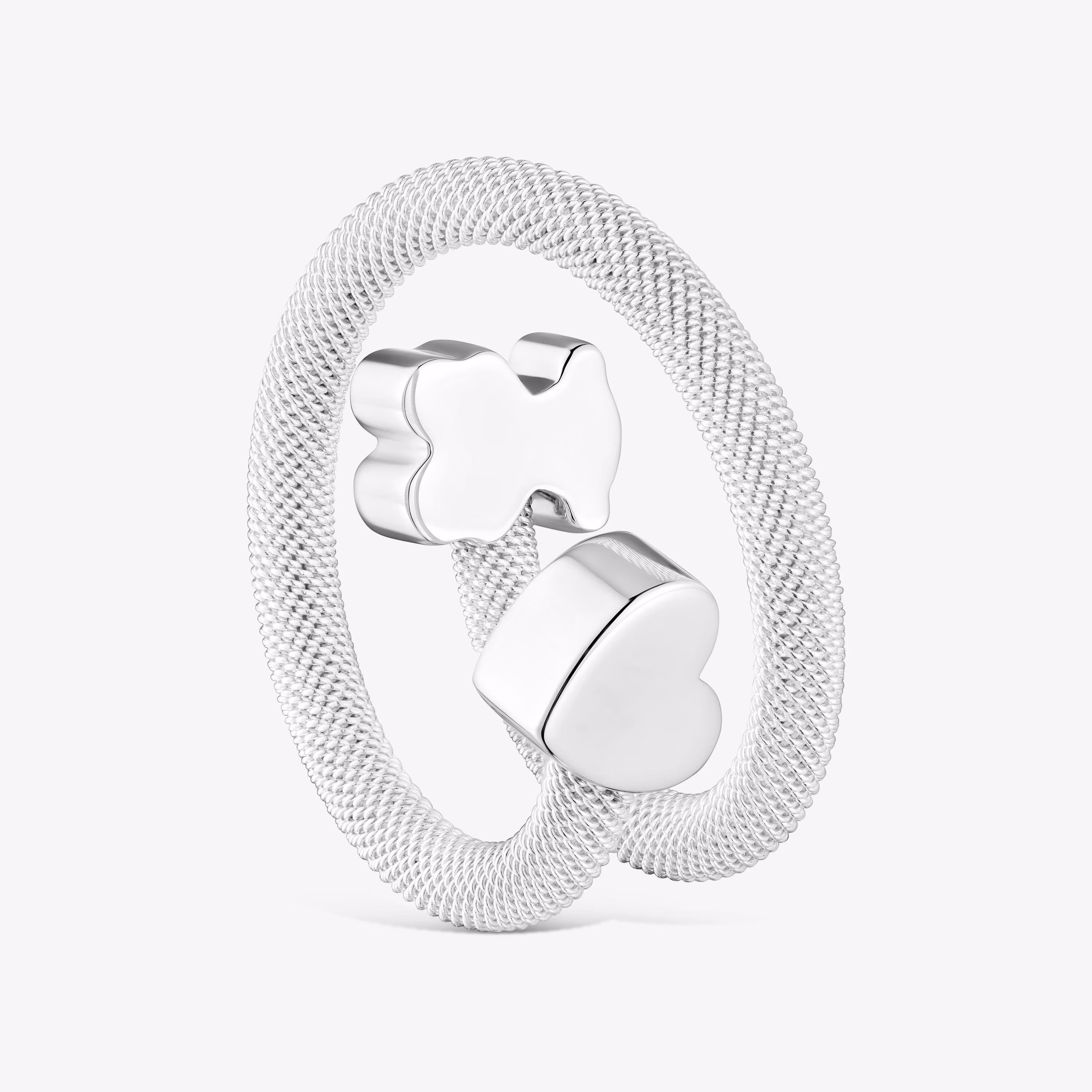 Anillo espiral de plata y motivos Icon Mesh