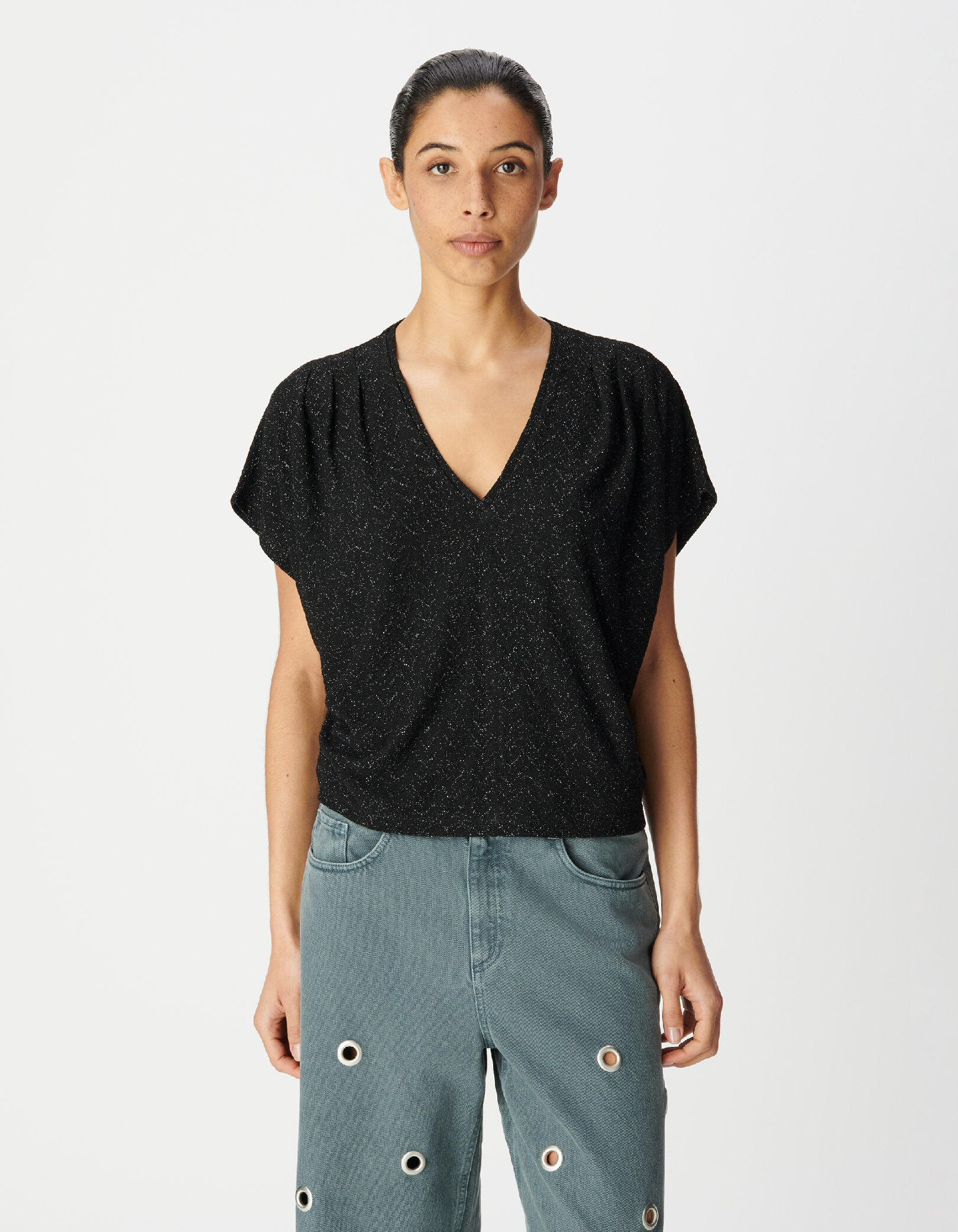 Tee-shirt loose noir tricot lurex fantaisie Femme
