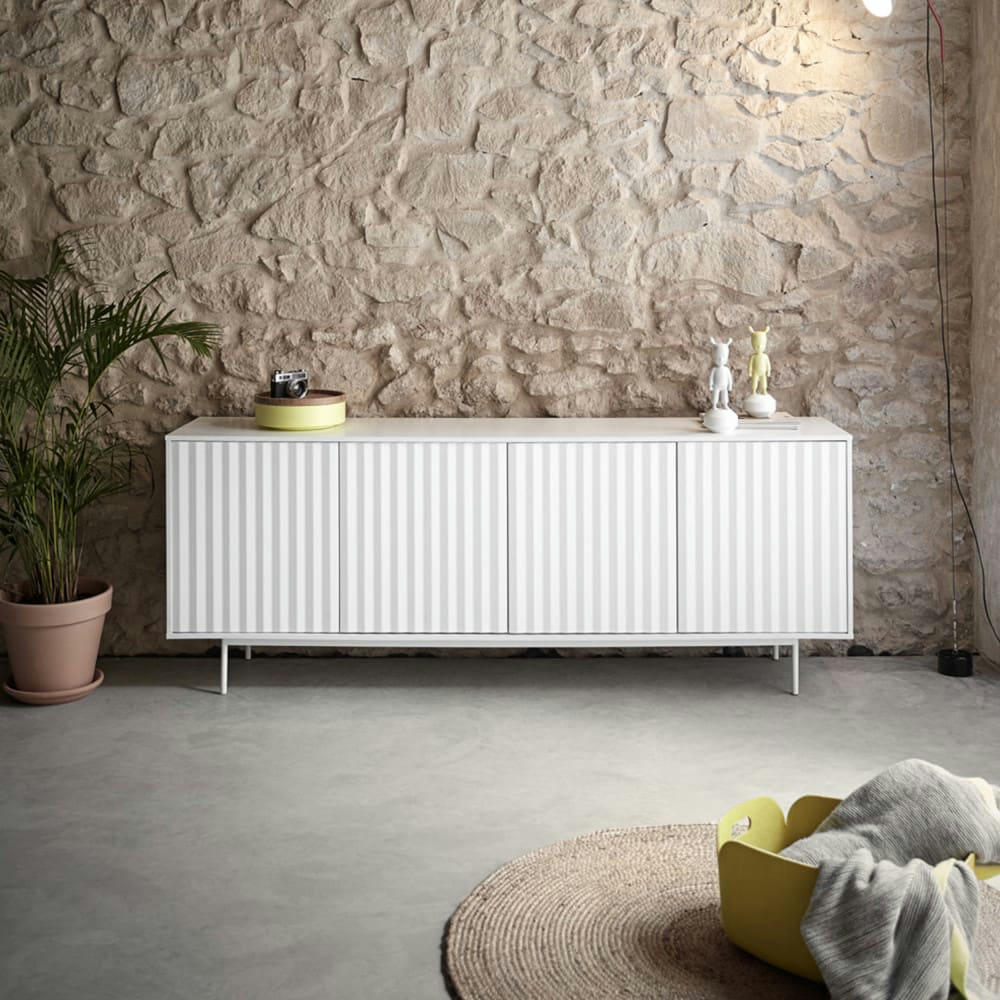 SIERRA - Buffet en bois 4 portes 3 tiroirs L211cm blanc