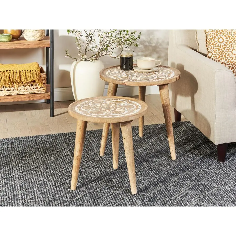 SAKITA - Bijzettafel set van 2 - Lichte houtkleur - Mangohout