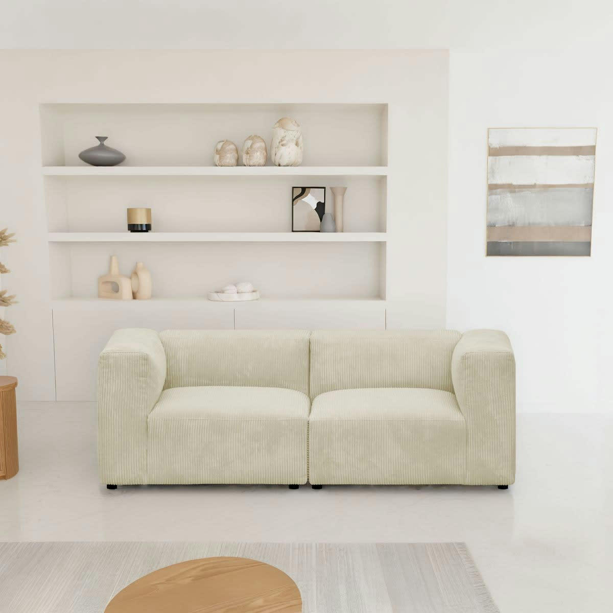 MODULO - Canapé modulable 3 places en velours côtelé beige