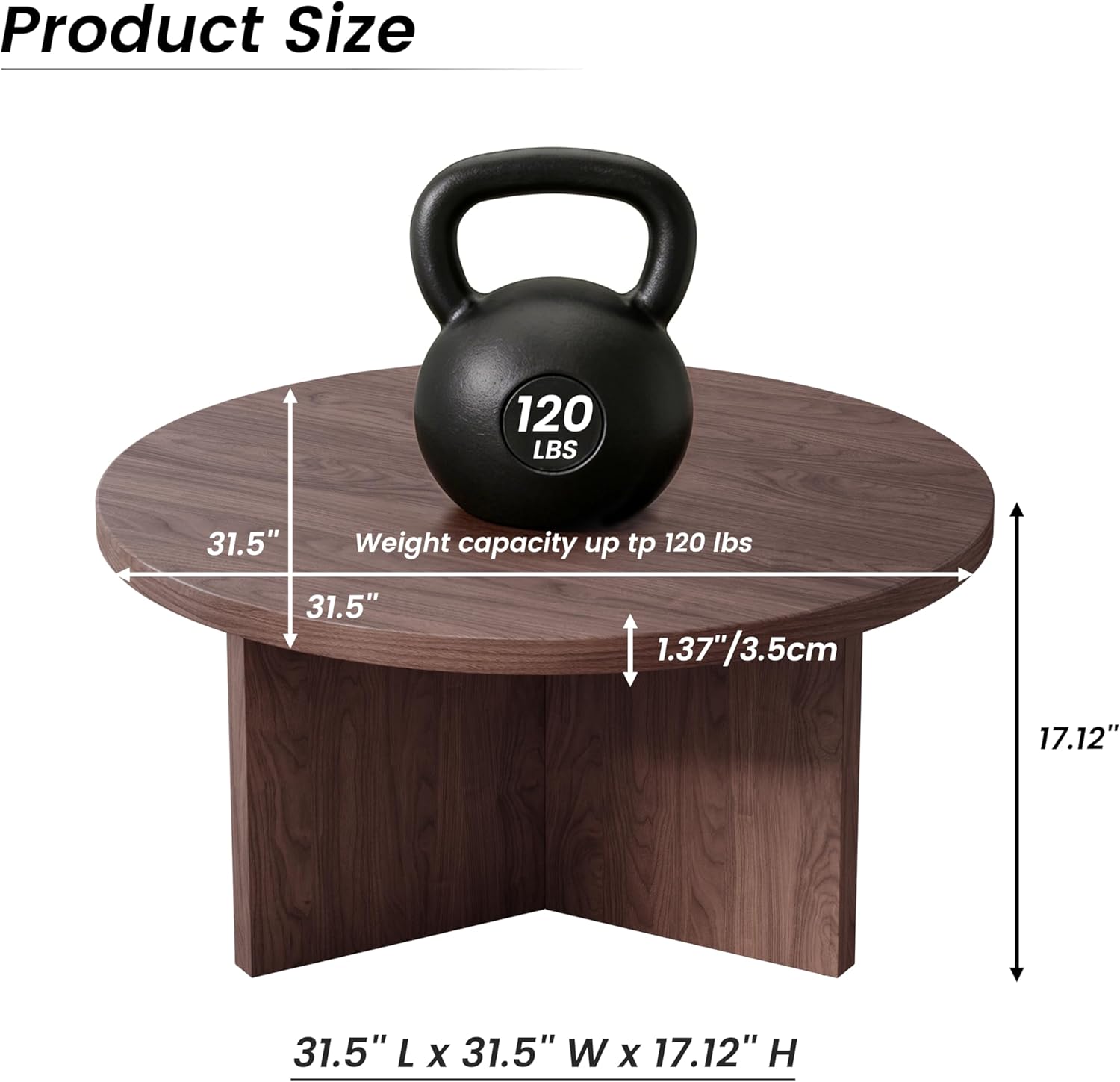 Luoxiao 31.5 Round Coffee Table Mid Century Modern Center Table for Living Room, Minimalist Circle Accent Table for Apartments, Study, Office, Space-Saving, Easy Assembly, Walnut