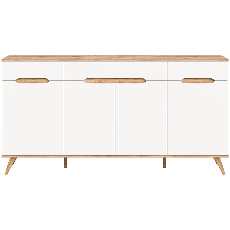 Hioshop Scandi dressoir 3 laden 4 deuren wit