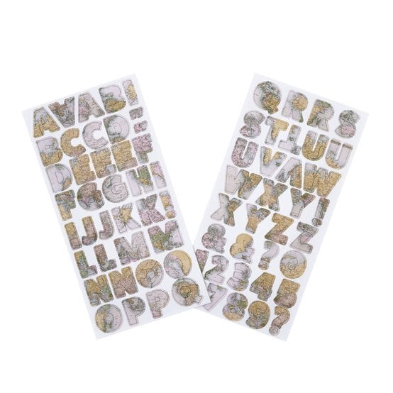 Map Alphabet Chipboard Stickers 76 Pieces
