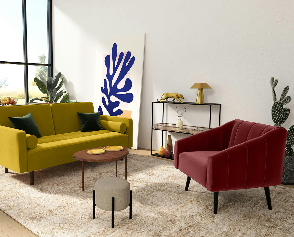 EDITH - Fauteuil en velours bordeaux