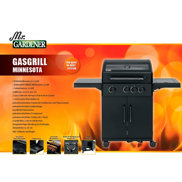 Gasgrill »Minnesota 3«, 3-Brenner, Grillfläche: 63 x 36,3 cm, pulverbeschichtete Oberflächen