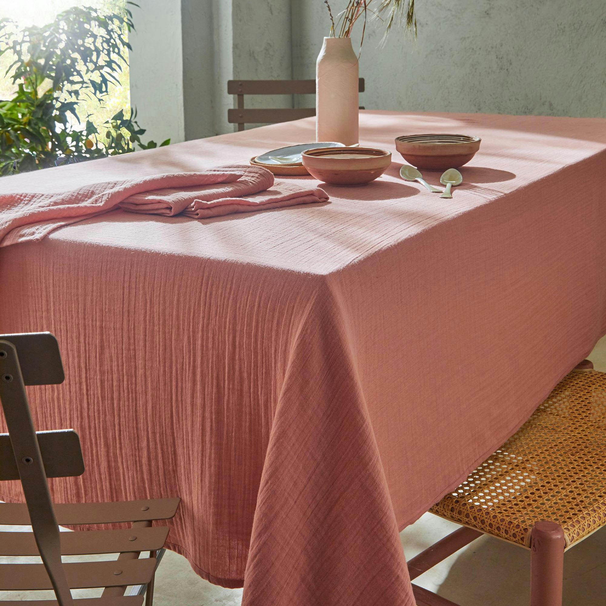 OLIVIANAP - Nappe 130x250 rose en coton