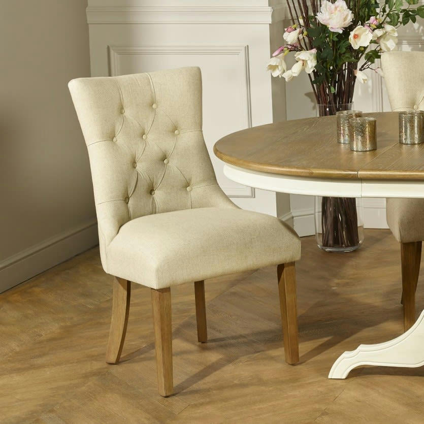 OPHELIA - Lot de 2 chaises lin naturel lot capitonné