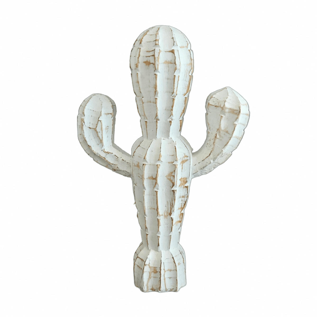 ZARA - Cactus en bois sculpté, blanc H30 cm