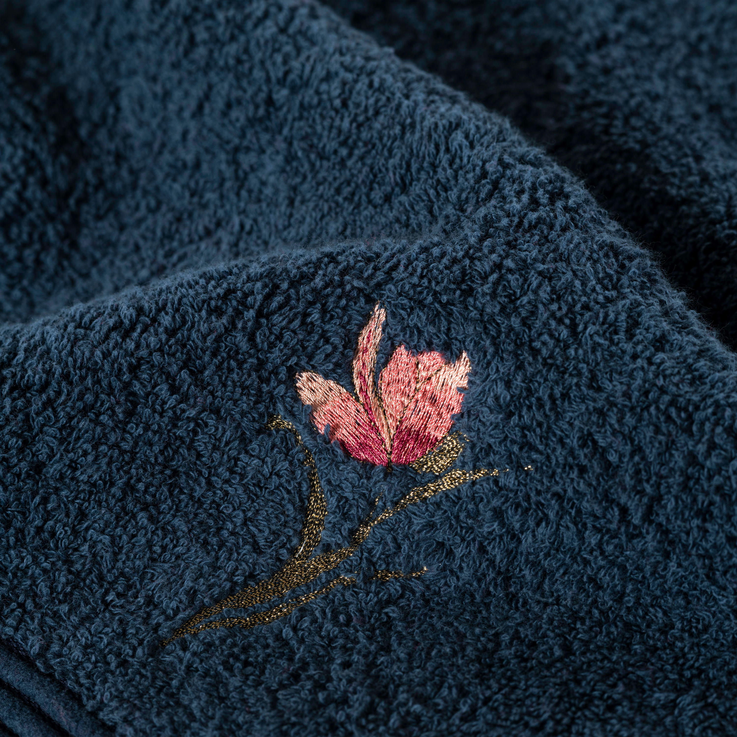 HESPERIS - Serviette de toilette coton bouclette brodé bleu 50 x 90 cm