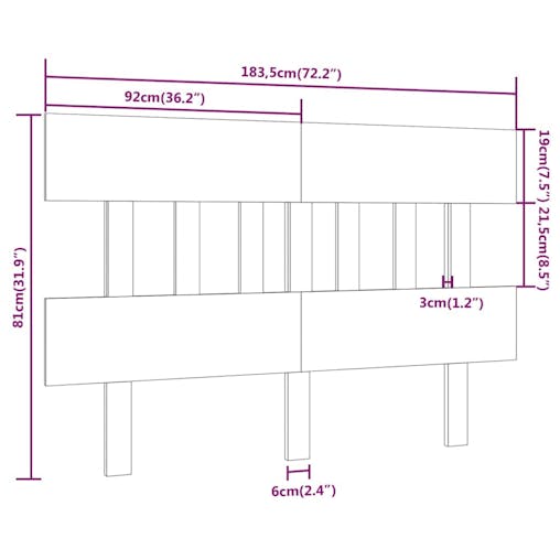 NNEVL Bed Headboard White 183.5x3x81 cm Solid Wood Pine