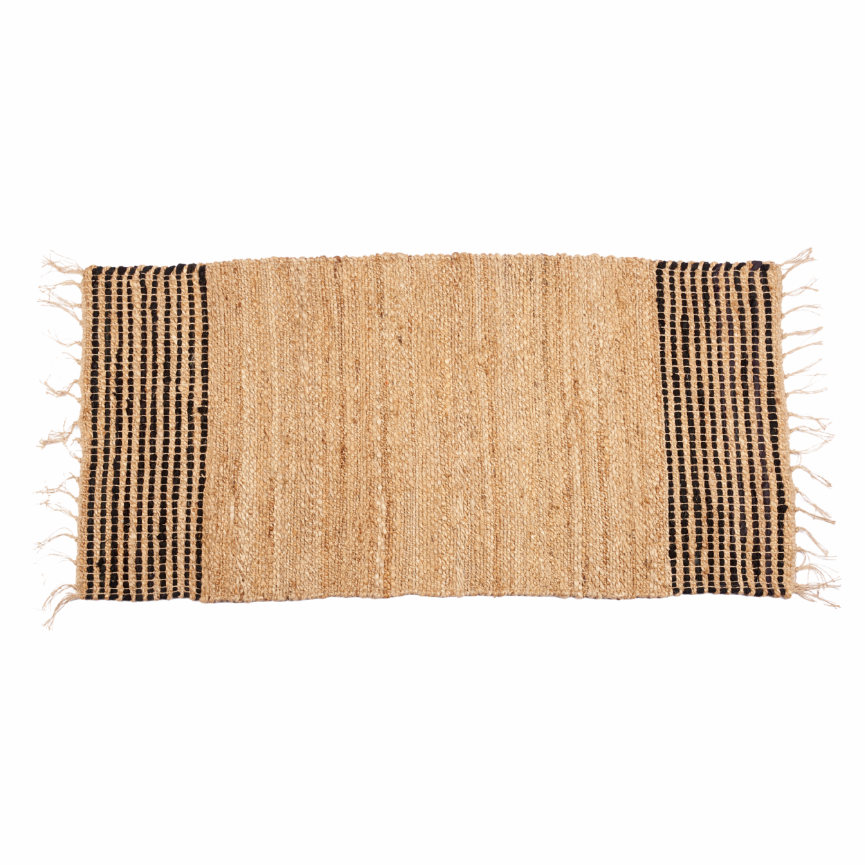 Dywan jutowy naturalny beż z frędzlami czarne paski 70x140 cm BOHO