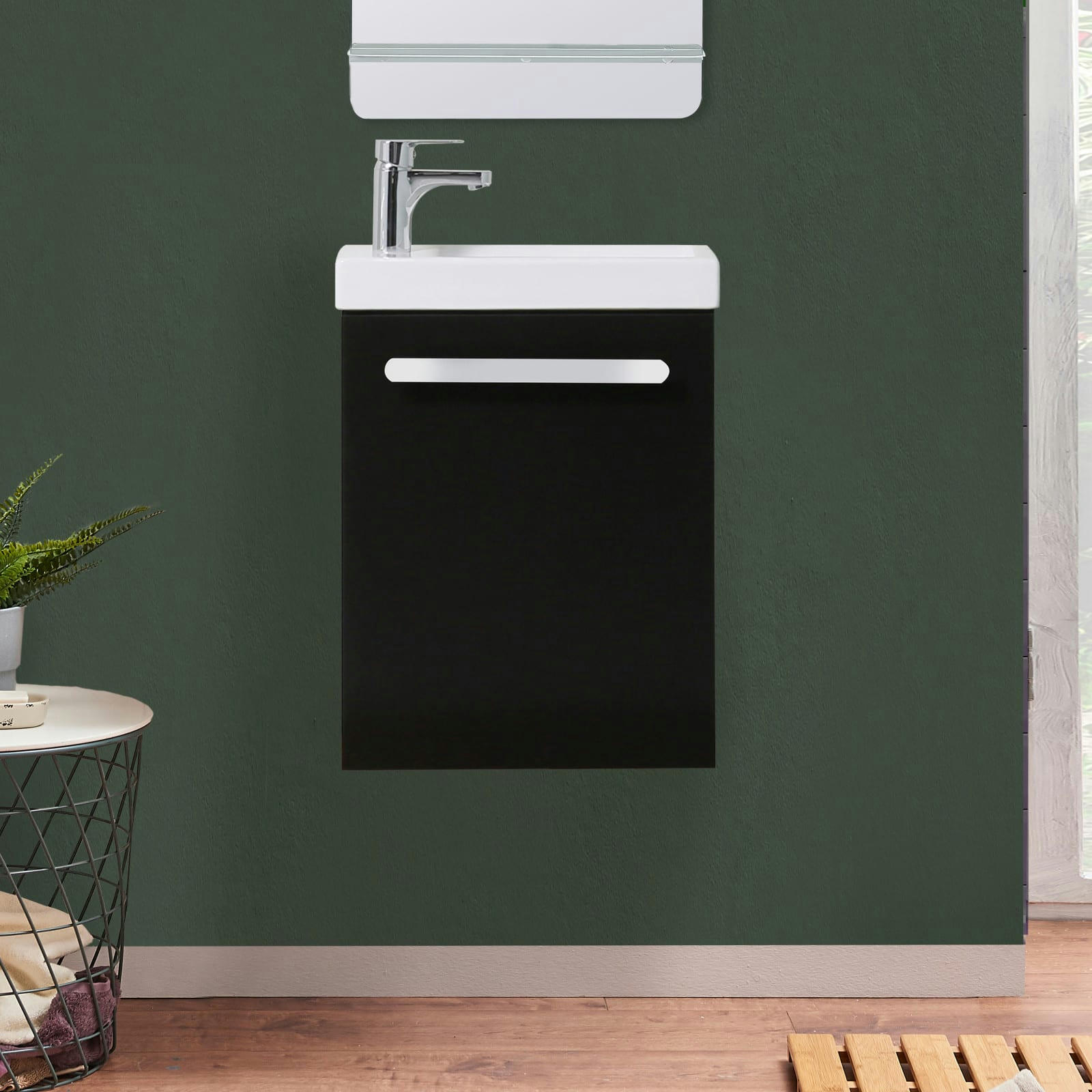 NEVADA - Meuble lave-mains NEVADA Noir carbone + robinet chromé