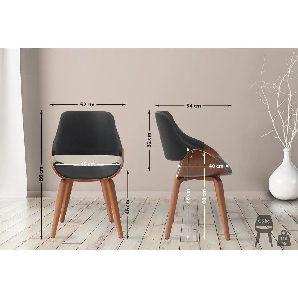 CLP Eetkamerstoel Vangale walnoot Frame - Stof - walnoot/zwart