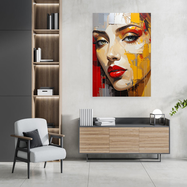 Obraz do salonu sypialni, Kobieta portret żółty czerwony 20x30
