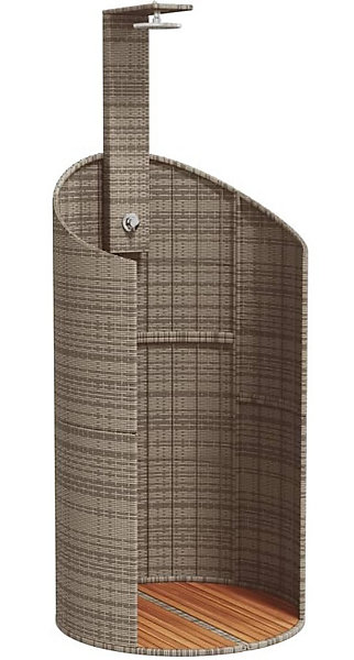 Douche extérieur en résine tressée et bois acacia, poignée rotative, pour jardin, patio, piscine, gris